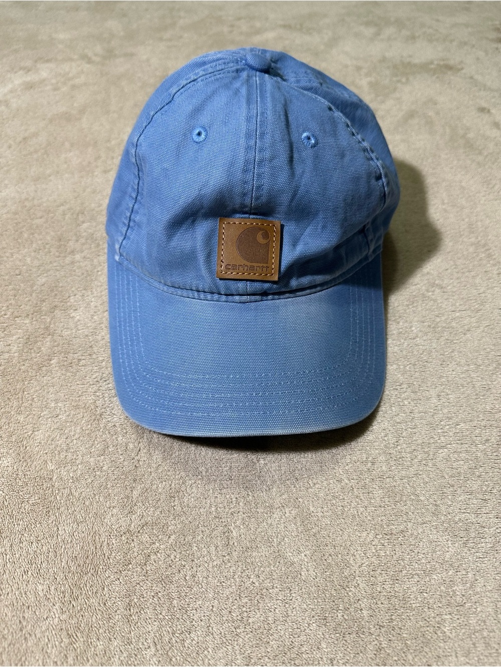 Carhartt Blue Canvas Strapback Baseball Cap Leather Logo Workwear Hat